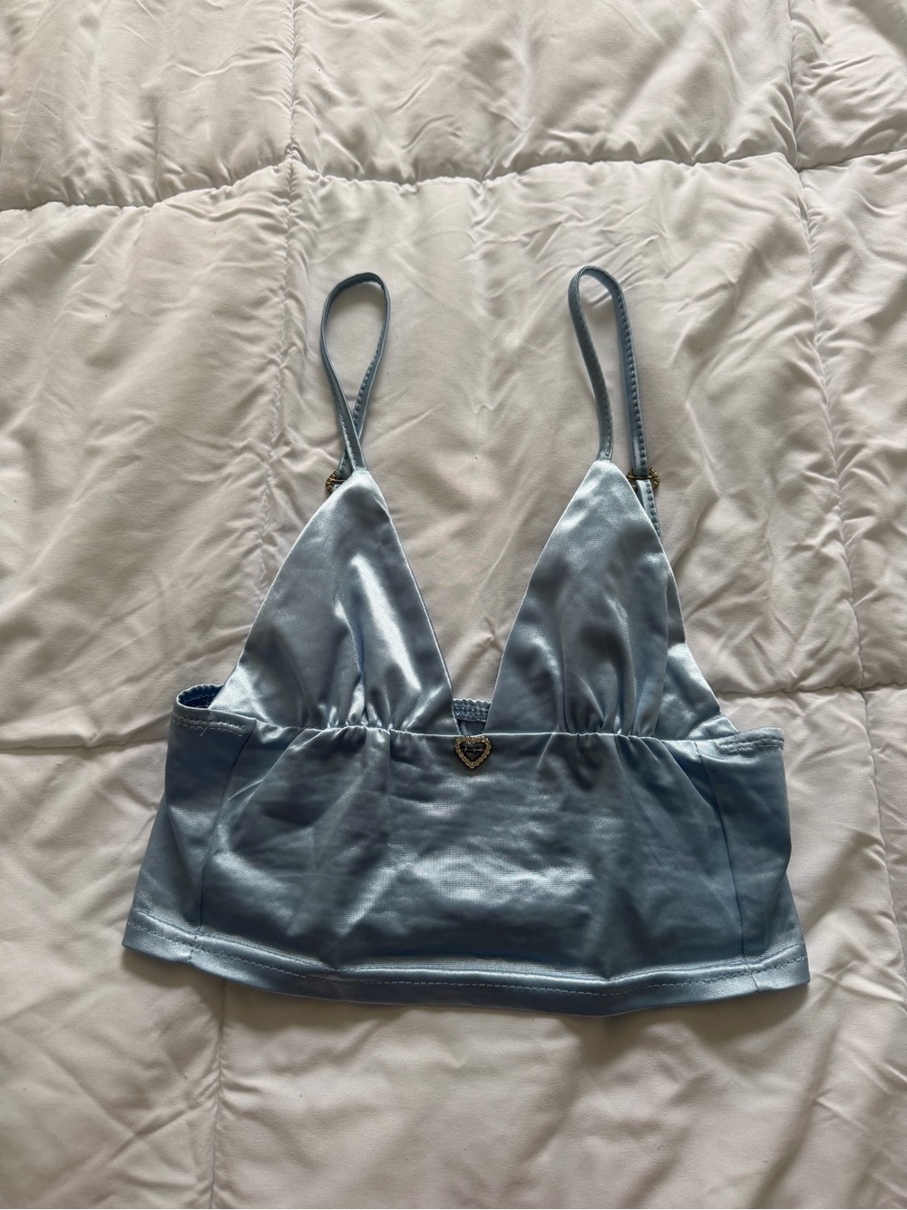 SHEIN Light Blue Satin Bralette Crop Top with Heart Charm